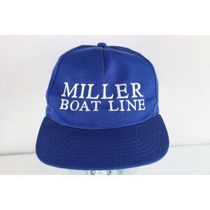 Vintage 90s Distressed Spell Out Miller Boat Line Boating Snapback Hat Cap Blue
